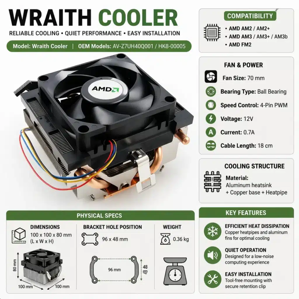 AMD CPU Cooler AM2 AM3 Wraith Heatpipe Specfication