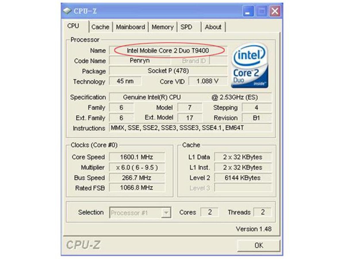 Intel Core2 Duo T9400 QZNT Q4HQ Q155 CPU